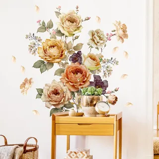Wandtattoo Blumen, Boho Vintage Wandaufkleber, Rosen Blumen Wandsticker, Wandtattoo Kinderzimmer Mädchen, Für Schlafzimmer Wohnzimmer Sofa Hintergrund Wanddeko