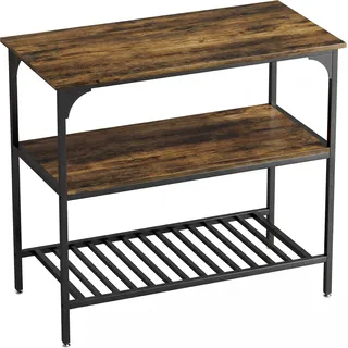 HOMCOM Küchenregal, 3-stufiges Standregal mit großer Arbeitsplatte, Industrielles Bäckerregal mit Stahlrahmen, für Esszimmer, Küche, Wohnzimmer, 100 x 50 x 90 cm, Rustikal-Braun+Schwarz   Aosom