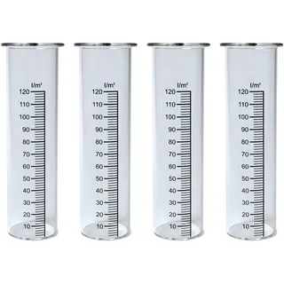 naninoa Regenmesser aus Glas mit Skala, 4 Stück, 15cm hoch. Niederschlagsmesser für Gartenstecker