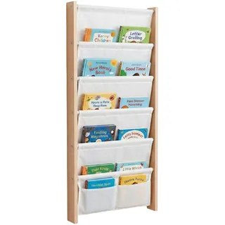 Relaxdays Kinderregal mit Stofftaschen 44,5 x 118 x 6 cm MDF braun/weiß