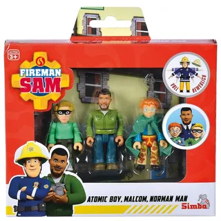 Feuerwehrmann Sam - Set mit 3 beweglichen Figuren 7,5 cm - Atomic Boy, Malcom, Norman Man