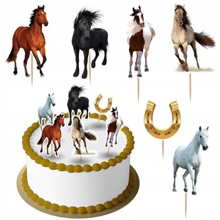 Festivalartikel Tortenstecker Pferd Topper Set 6 Stk Geburstag Torten Deko Kuchen Junge weiß