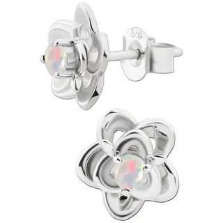 Limana Paar Ohrstecker echter Opal Edelstein 3D Blumen 925 Silber Ohrringe für jeden Tag (inkl. Geschenkdose), Idee Geschenk für Frauen Damen Ehefrau Freundin Mutter Oma Tante silberfarben