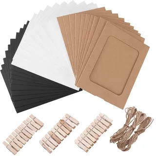 VORCOOL 30pcs Kraftpapier Papier Bilderrahmen RC Wanddekoration DIY mit Clips Saiten für Fotos 4 x 6in