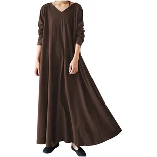 TRIGLICOLEUM Winterkleid Damen Vintage Einfarbige Maxikleid Lose Baggy Kaftan Langarm V-Ausschnitt Pulloverkleid Warme Baumwolle Langes Kleid Freizeitkleid Tägliches Urlaubskleid Große Größen 5XL