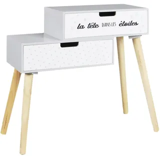 HOME DECO KIDS Nachttisch Kinder Sternen-Illustration Holz Grau | Kiefernholz, Kinder-Nachttisch, Sternen-Illustration, Zimmermöbel, 55x22x51,5 cm, Grau und Schwarz