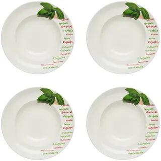 KHG 4er-Set Pastateller, groß mit 30 cm in Basilikum Print, Durchmesser