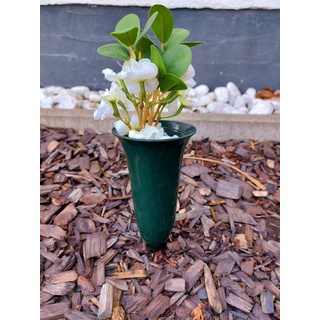 meytrade Bodenvase Blumenvase Friedhof Grabvase Tulpe 21cm hoch mit Erdspieß wetterfest, wetterfeste Blumenvase mit Stecker grün