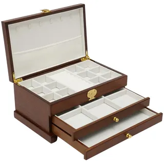 OUKANING 3 Schicht Schmuckbox Groß Schmuckschatulle, Mit Ausziehbare Schublade, Anti-Rutsch Pads, Rechteckig Schmuckkästen, Premium Hardware, Für Verschiedenen Schmuck, Geschenk (Dunkelbraun)