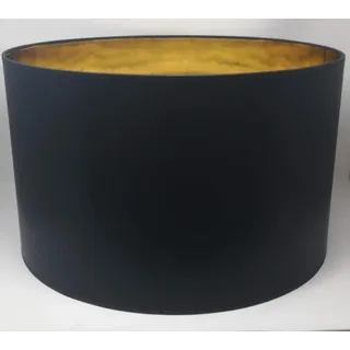 Lampenschirm Zylinder Form Schwarz Stoff Gold Futter Handarbeit Verschiedene Größen Deckenanhänger - Tisch (50 cm Durchmesser 30 cm Höhe)