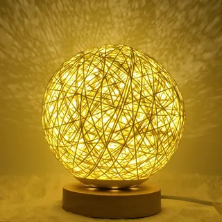 Yuragim LED Nachttischlampe, Boho Tischlampe Holz mit Handgewebtem LampenschirmTable Lamp Rattan Tischlampen Nachttischlampe mit USB Kugellampe Nachttischlampen Nachtlicht für Wohnzimmer Schlafzimmer