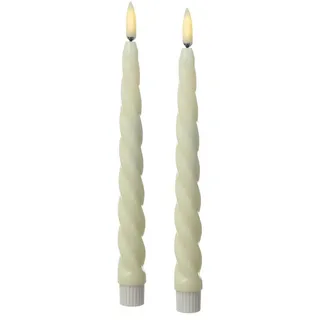 MARELIDA LED Stabkerzen Twist Tafelkerzen gedreht Echtwachs H: 25cm creme 2St