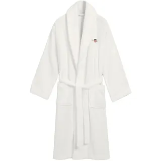 GANT Unisex Bademantel - ARCHIVE SHIELD TERRY ROBE, Schalkragen, Frottee, Bio-Baumwolle Weiß S