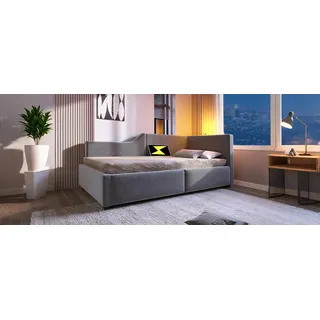 Schlafsofa Tagesbett 90x190 cm Grau mit Stauraum Leselicht USB C