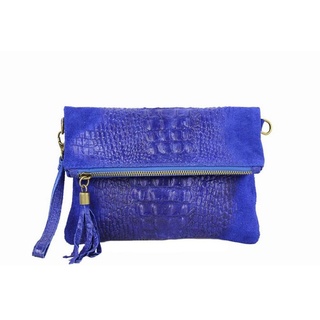 ITALYSHOP24 Schultertasche Made in Italy Damen Leder Tasche CrossOver, mit Kroko Prägung, als Clutch,Umhängetasche tragbar blau