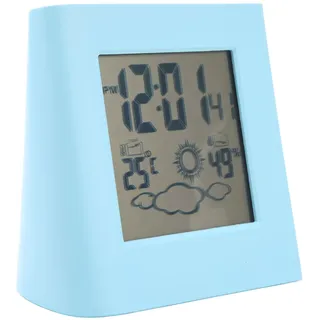 Leapiture Solar-Wecker, solarbetriebener Wecker, umweltfreundlicher Wecker, Solar-Schreibtischuhr, Solar-Ladeuhr für Wettervorhersage, Uhr, solarbetriebene LCD-Display-Uhr (Blau)