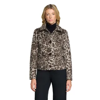 Fellimitatjacke GIL BRET, Damen, Gr. 42, braun (taupe, braun), Web, Obermaterial: 35% Baumwolle, 33% Polyacryl, 16% Polyester, 13% Wolle, 3% diverse Faserarten, gerade hüftlang, Rundhals, Jacken, im Leo-Look und mit Knopfverschluss
