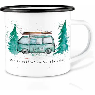 Ligarti Emaille Tasse (leicht & robust) | Camping Becher handveredelt in Deutschland | Blechtasse, Vanlife Zubehör, Camping Bulli