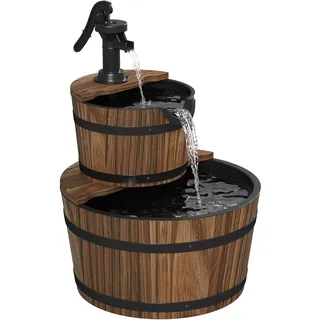 Aoxun Brunnen Holz, Gartenbrunnen mit Pumpe, Holzbrunnen Holzfass Zierbrunnen, für Springbrunnen Gartendeko, Garten Rasen Terrasse Hinterhof, 44,5 x 61 cm, Braun