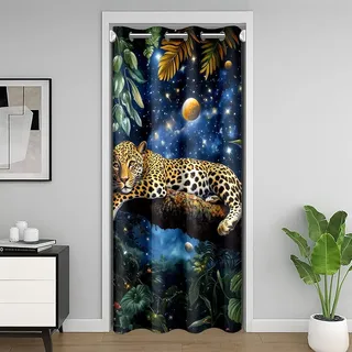 Homemissing Leopard Türvorhang 132x203cm Kinder Gepard Stern Himmel Vorhang Kinder Jungen Mädchen Wildes Tier Zimmer Divider Safari Dschungel Thema Vorhang Zimmer Vorhang