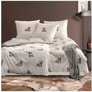 Irisette Bettwäsche 4-tlg. Irisette Flausch Cotton Bettwäsche Zobel 8921-80 Dackel 135x200, Flausch-Cotton, 4 teilig beige|braun