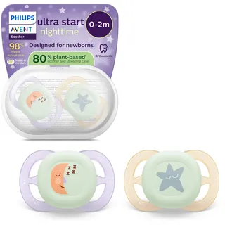 Philips Avent Avent ultra start Nighttime Schnuller – kiefergerecht geformtes Design, für Neugeborene, leuchtet im Dunkeln, weicher, symmetrischer Silikonsauger, BPA-frei, 2er-Pack, SCF075/17