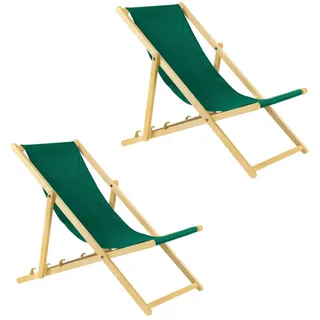 Unbekannt Liegestuhl klappbar aus Holz – 2er Set grün Stabiler Gartenliege - Strandliege, Leichter Sonnenliege für Garten, Balkon und Strand Bars - Liege modern Design