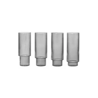 Trinkglas Set Long Drink Ripple smoked grey