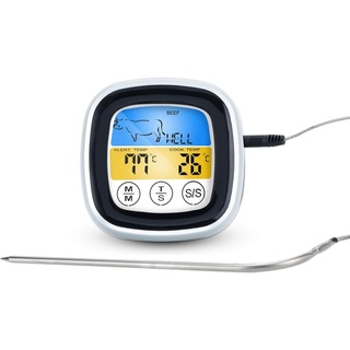 Intirilife Barbecue Thermometer in Weiss - Digitales BBQ Thermometer mit Timer zum Grillen und Kochen - Elektronisches Temperaturmessgerät Grillthermometer