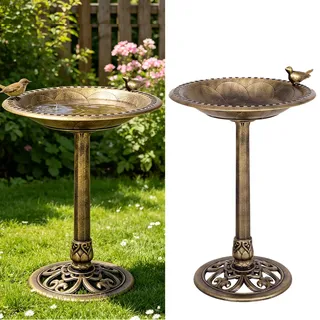 GYMAX 72 cm Vogeltränke stehend, Vogelbad für Draußen Garten, Wasserschale Vogel & Insektentränke, Vogelfutterstation Retro für Wildvögel, Bird Feeder, Gartendeko