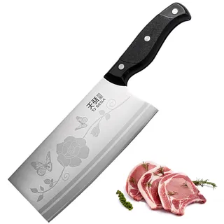 TJ POP Hackmesser für Fleisch, Professionelles Chinesisches Kochmesser 18cm, Scharfer Full-Tang Fleischerbeil, 30Cr13 Stahlklingestärke 2 mm, TJ SEGA Serie TC17068 für Küche und Restaurant