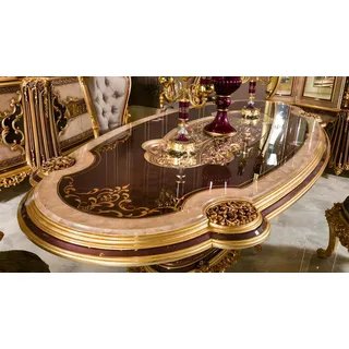 JV Möbel Elegantes Beiges 7-tlg. Esszimmer Set aus Holz mit Glasdetails