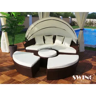 Swing&Harmonie LED - Sonneninsel Rattan Lounge Polyrattan Sitzgruppe Liege Insel inkl. Abdeckcover  - versch. Ausführungen