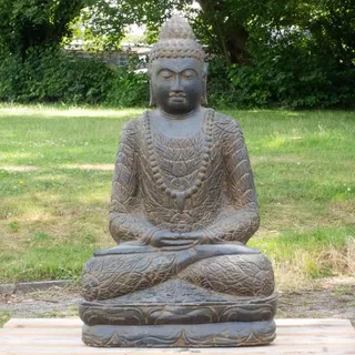 Oriental Galerie Dekofigur Buddha Figur Greenstone Antik Meditation 100 cm (1 St), Wetterfest, groß, Garten grau
