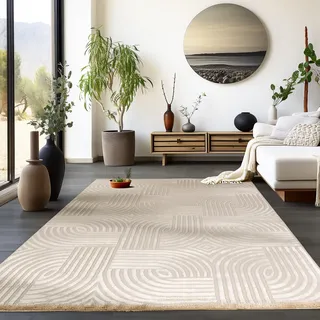HomebyHome Kurzflor Teppich Läufer Flur Wohnzimmerteppich Beige 3D Teppich Skandinavisch Stil Modern Teppiche 80 x 150 cm - Waschbarer Bettvorleger Schlafzimmer Küchenläufer Teppich Boho Design Weich