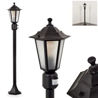 HOFSTEIN Außenstehleuchte Loria, Außenwegeleuchte mit Bewegungsmelder aus Metall/Milchglas in Schwarz, Wechselscheiben Klar, Wegeleuchte im Landhaus/Antik/Retro-Design, Garten, Hof, 107 cm, E27, IP44