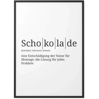 Papierschmiede® Definition: Schokolade – Poster Wandbild mit Rahmen (optional), Wanddeko Kunstdruck lustig Deko Küche Wohnzimmer Naschkatze schwarz weiß