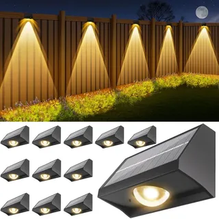 12er-Pack Solar-Zaunleuchten für den Außenbereich, wasserdicht, hohe Helligkeit, LED-Spotlinse, Deckleuchten, 7 Modi, Warm- und Kaltweiß, RGB