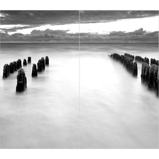 Duschrückwand - Holzbuhnen in der Nordsee auf Sylt Schwarz-Weiß, Material:Alu-Dibond Matt Schutzlackiert 3 mm, Größe HxB:2-teilig à 200x120 cm