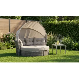 Polyrattan Sonneninsel Exeter - 200 x 184 x 74 cm (B x T x H) - Sitz-/Liegeplatz mit klappbarem Verdeck - flexible Fußteile - inkl. Auflagen u. Kissen