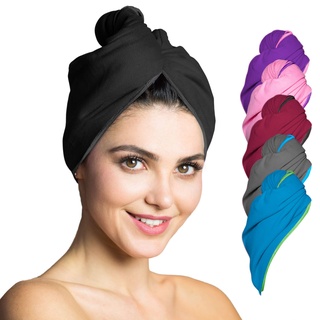 Fit-Flip Haarturban Mikrofaser – 1 Stück, saugstark und schnelltrocknend - Spezial Turban Handtuch als auch Haarhandtuch (schwarz)