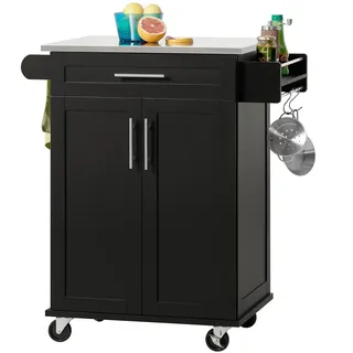 SoBuy Küchenwagen mit 1 Schublade Schwarz