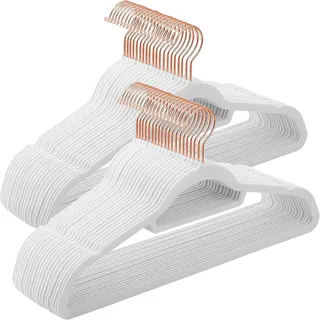 Songmics Kleiderbügel Samt Weiß/Roségold 50 St.
