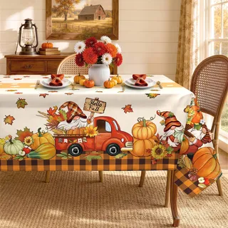 Arquiel Herbst Ahornblätter Zwerg Polyester Tischdecke 152 x 264 cm | Waschbare Polyester-Tischdecke mit dekorativem Muster-Motiv, wasserabweisend und pflegeleicht für Küche, Esszimmer, Feste und