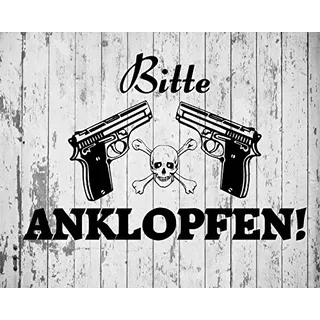 Türaufkleber Wandtattoo Kinderzimmer 72401-29x19cm~ Bitte Anklopfen mit Totenkopf ~ Türschild, Wandaufkleber, Tapetensticker aus Markenfolie, 32 Farben wählbar