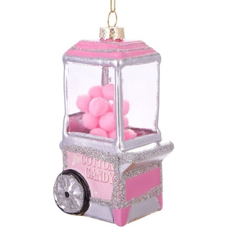 BRUBAKER Christbaumschmuck Handbemalte Weihnachtskugel Rosa Süßigkeitenwagen, süße Candy Weihnachtsdekoration aus Glas, mundgeblasenes Unikat - Lustige Baumkugel 11 cm rosa|silberfarben