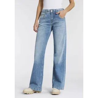 5-Pocket-Jeans HERRLICHER "Edna Denim Stretch", Damen, Gr. 28, Länge 34, blau (blasted), Denim/Jeans, Obermaterial: 98% Baumwolle, 2% Elasthan, ausgestellt lang, Jeans 5-Pocket-Jeans, mit weitem Bein, Flared Fit