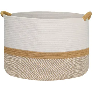 HMF Aufbewahrungskorb mit verstärkten Griffen großer Korb aus Baumwolle 50 x 33 cm weiß-braun