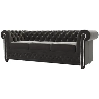 S-Style Chesterfield Couch Samt 3-Sitzer Schwarz