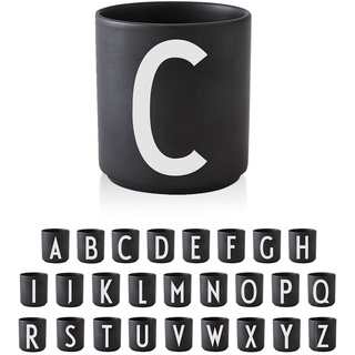 Design Letters Buchstaben Porzellan Kaffeetasse A-Z Schwarz | Verwendung als Zahnputzbecher | Geschenke für Frauen, Männer | Dekorativ Design Tasse in Premium Porzellan mit eingravierter Buchstabe